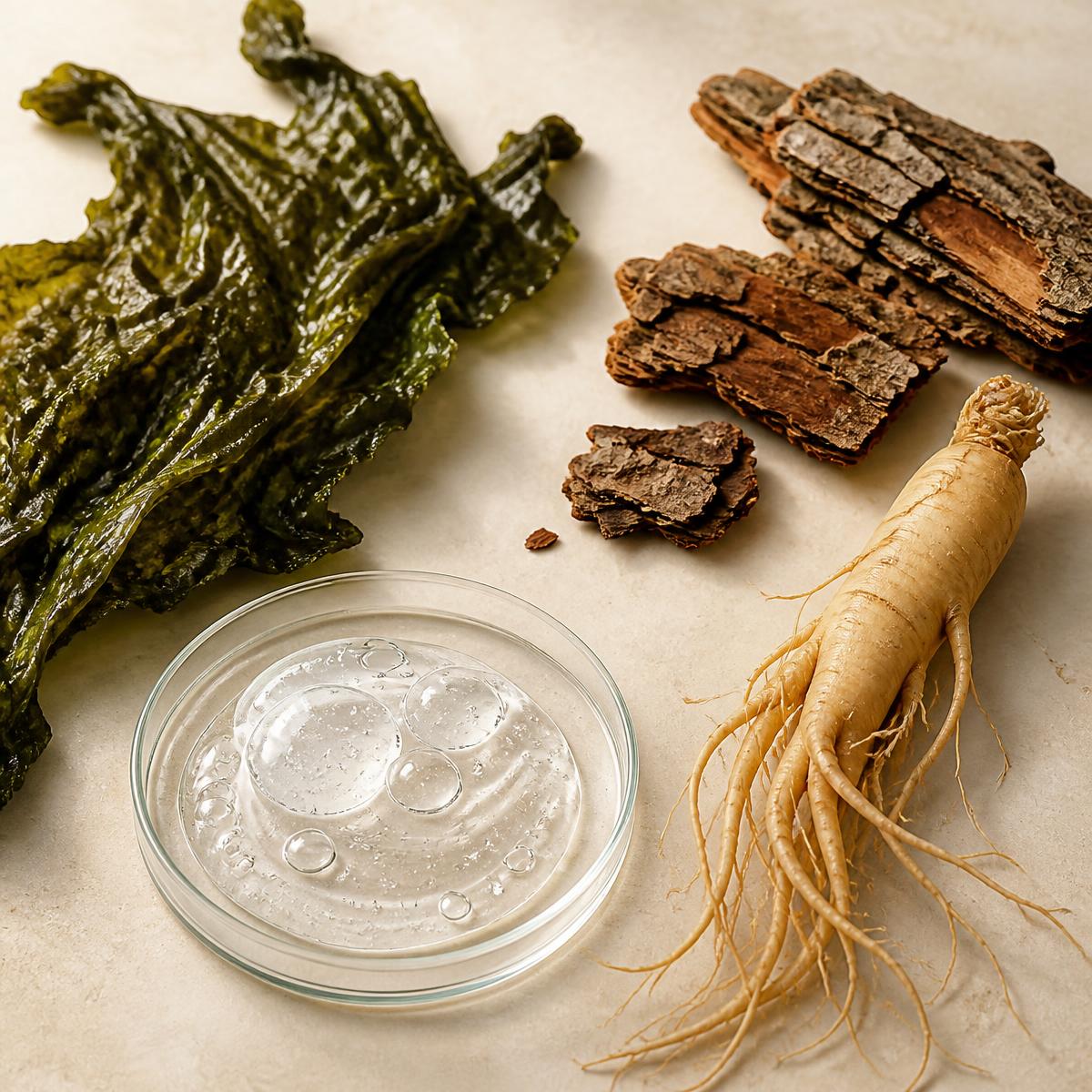 Marine algae, larch bark, ginseng root and hyaluronic gel